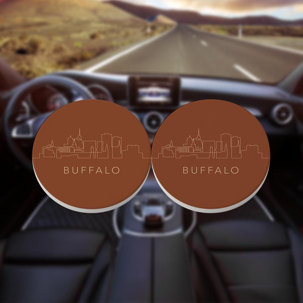 Modern Minimalist New York Buffalo Skyline | Absorbent Car Coasters | Set of 2 | Min 4