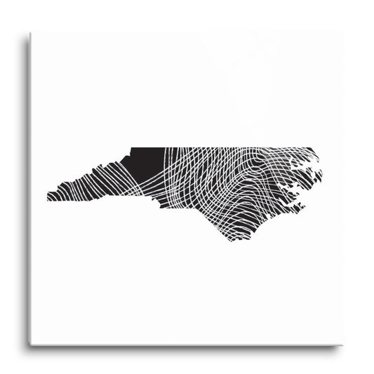 Minimalistic B&W North Carolina State Black With Fluid Lines | Hi-Def Glass Art | Eaches | Min 1