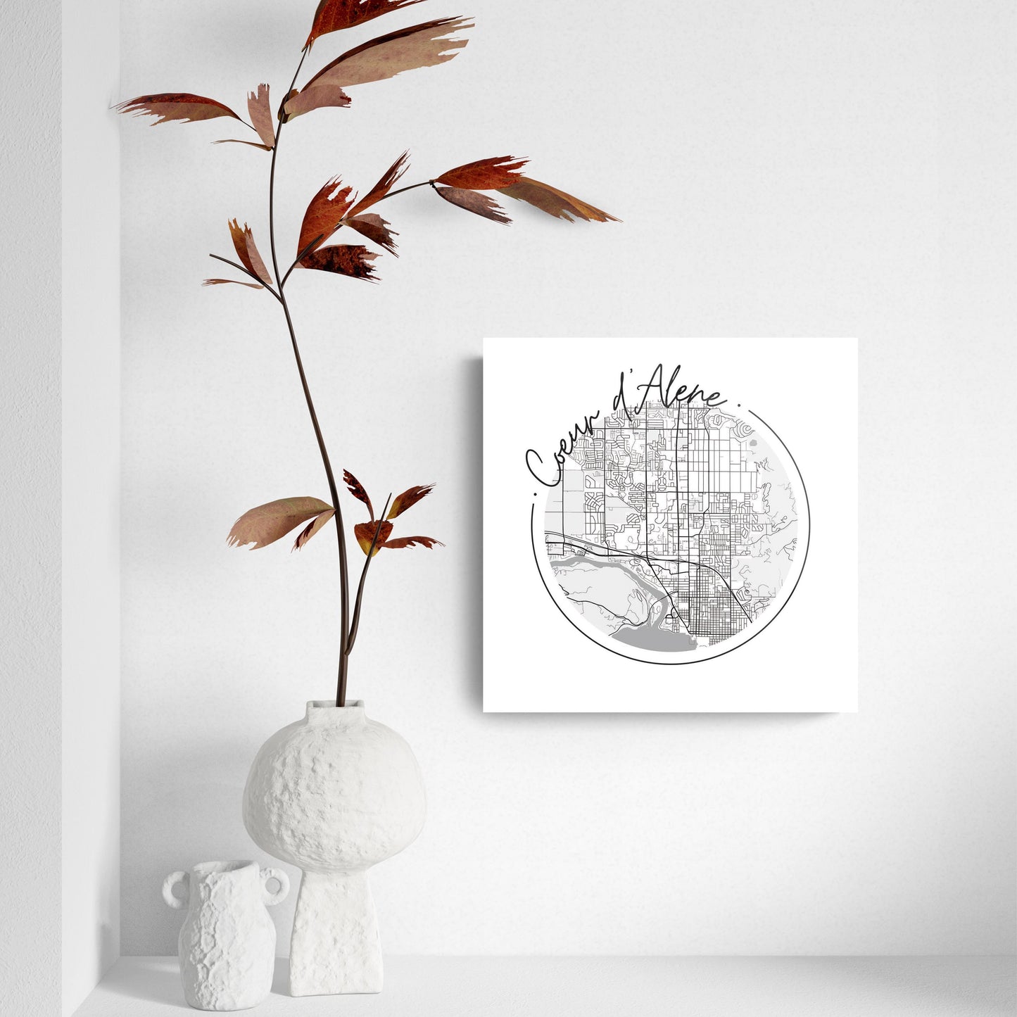Minimalist B&W Idaho Coeur Dalene Circle Map | Hi-Def Glass Art | Eaches | Min 2
