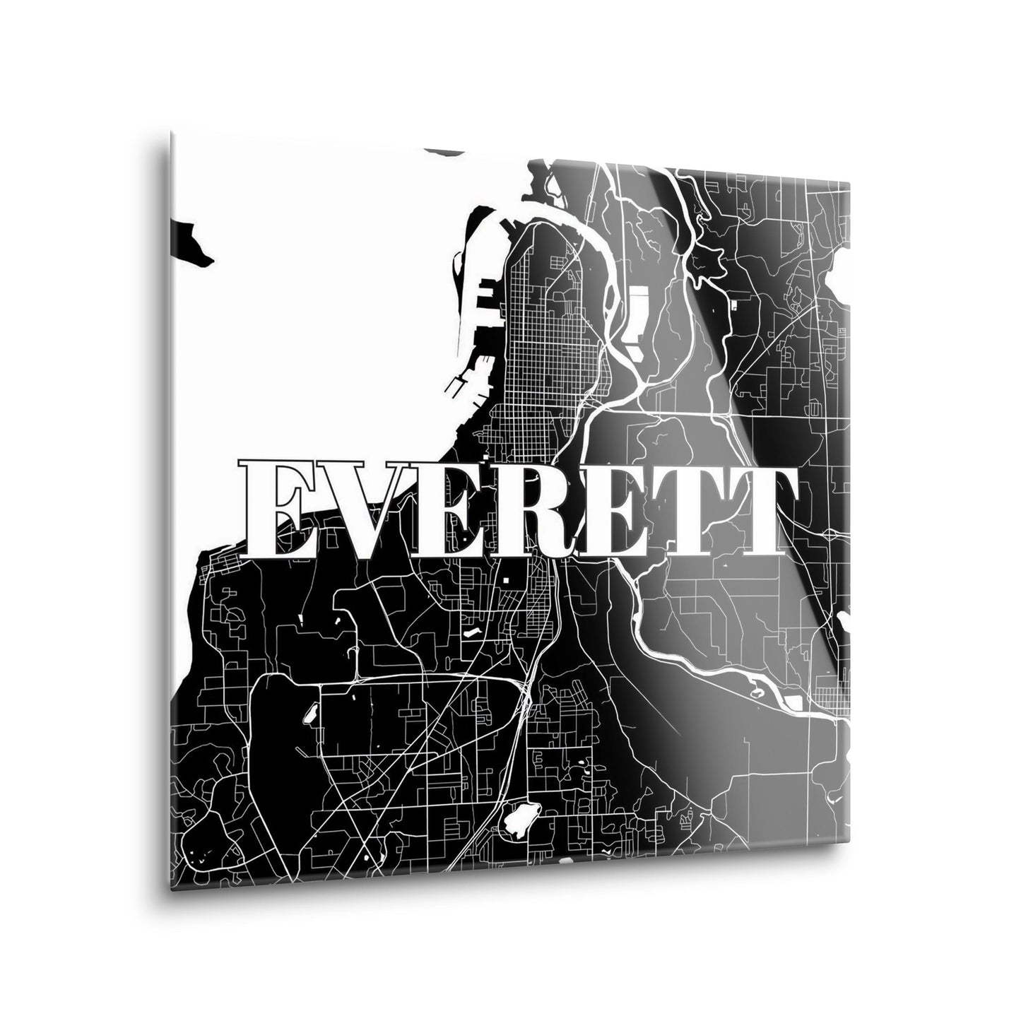 Minimalistic B&W Washington Everett Map | Hi-Def Glass Art | Eaches | Min 2