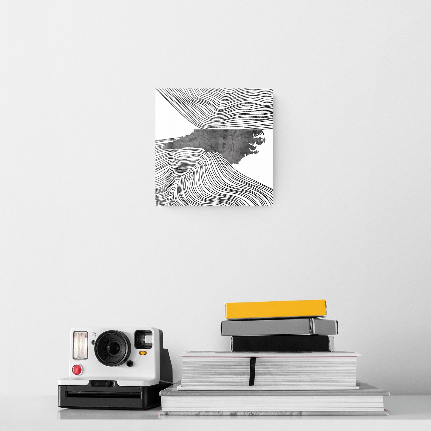 Minimalistic B&W North Carolina State With Fluid Lines | Hi-Def Glass Art | Eaches | Min 2
