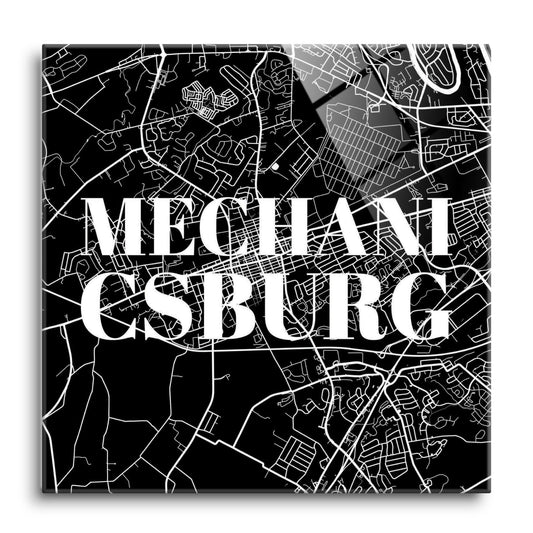 Minimalistic B&W Pennsylvania Mechanicsburg Map | Hi-Def Glass Art | Eaches | Min 1
