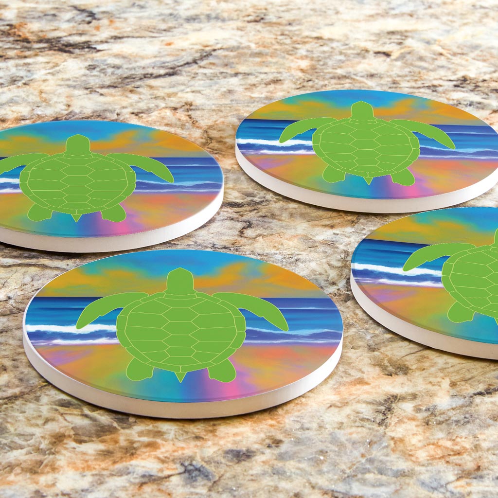 Florida Green Sea Turtle Icon| Absorbent Coasters | Set of 4 | Min 2
