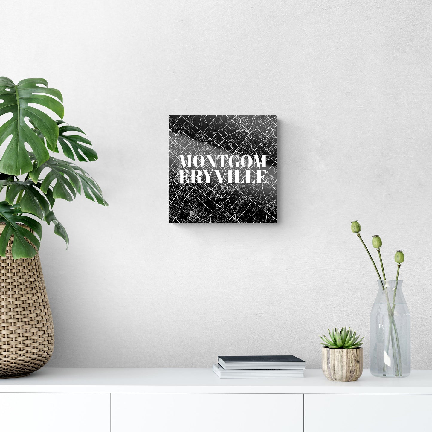 Minimalistic B&W Pennsylvania Montgomeryville Map | Hi-Def Glass Art | Eaches | Min 1
