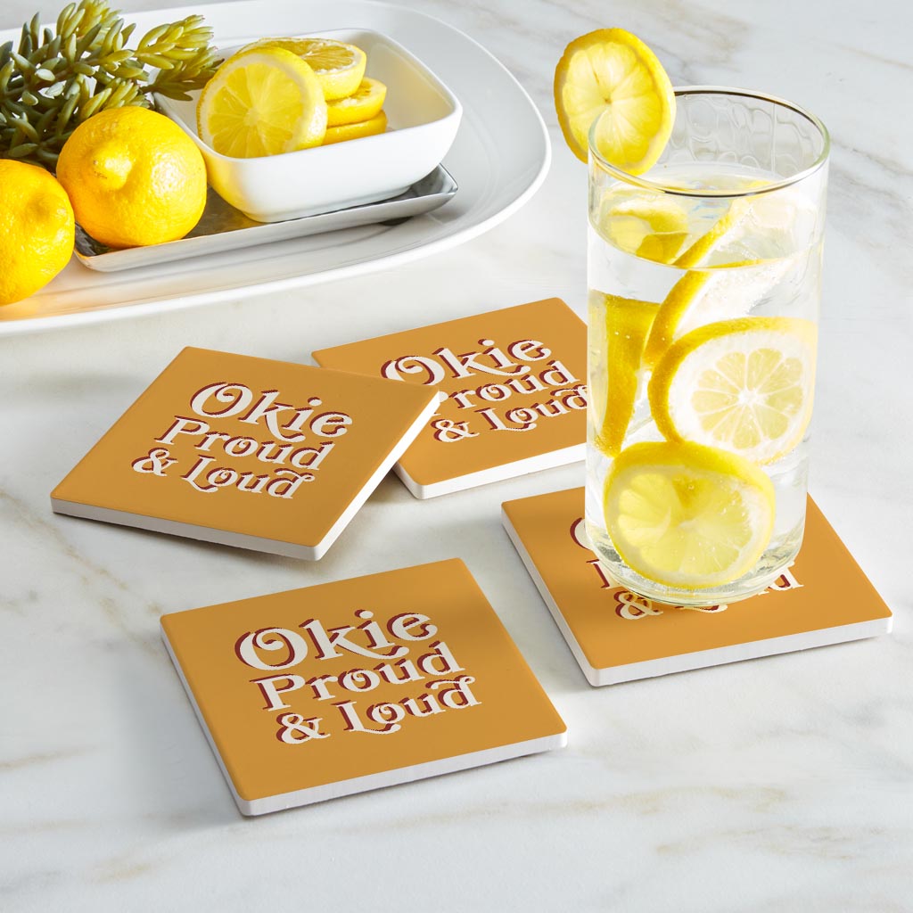 Modern Minimalist Oklahoma Proud Loud | Absorbent Coasters | Set of 4 | Min 2
