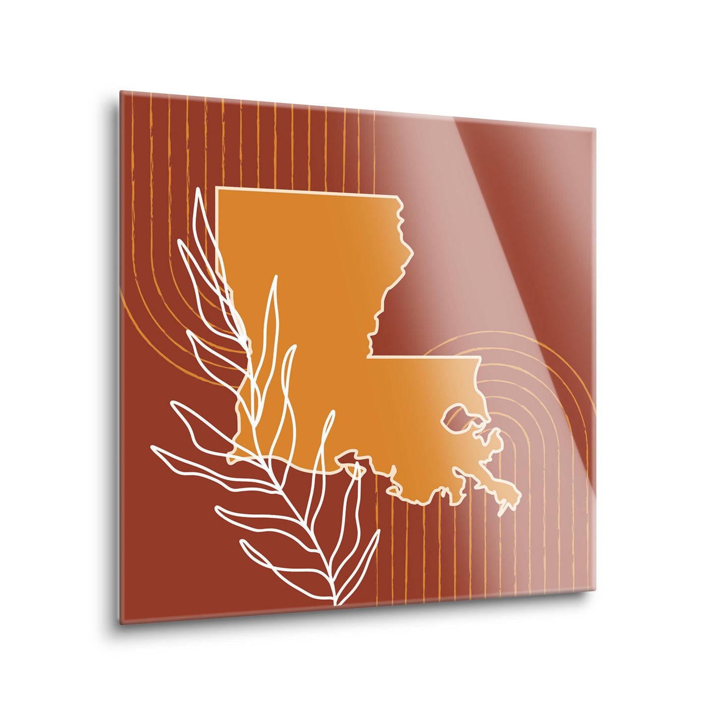 Modern Minimalist Louisiana State Shape With Leaf | Hi-Def Glass Art | Eaches | Min 2