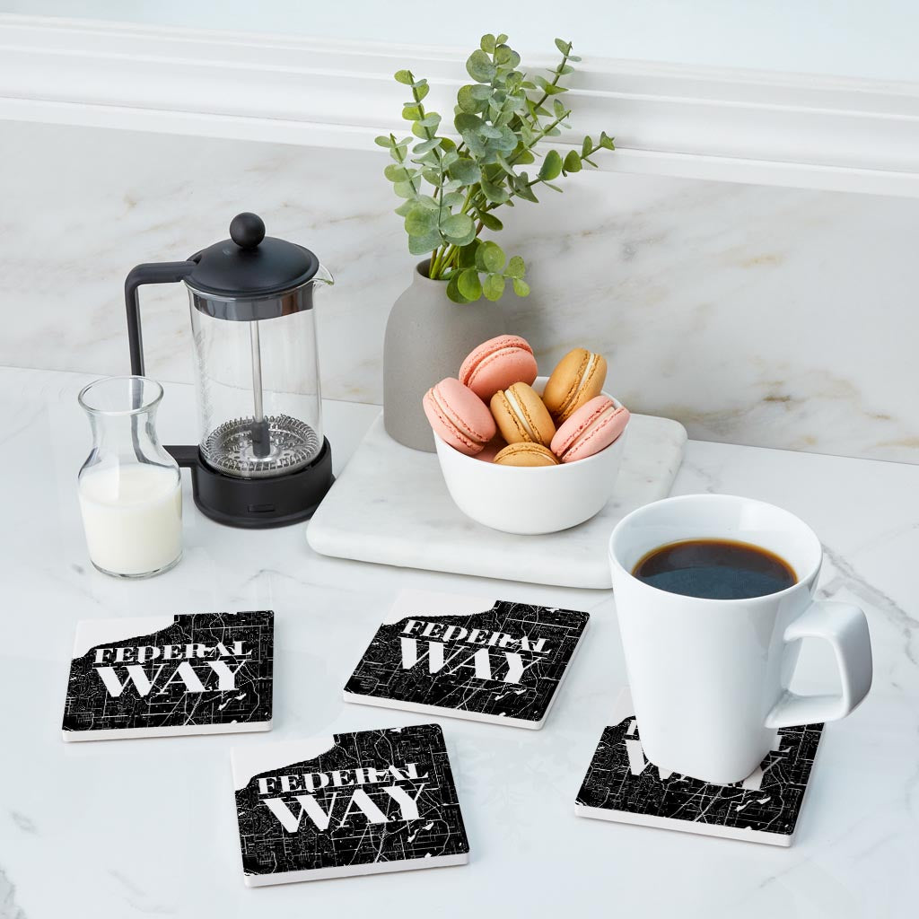Minimalistic B&W Washington Federal Way Map| Absorbent Coasters | Set of 4 | Min 2