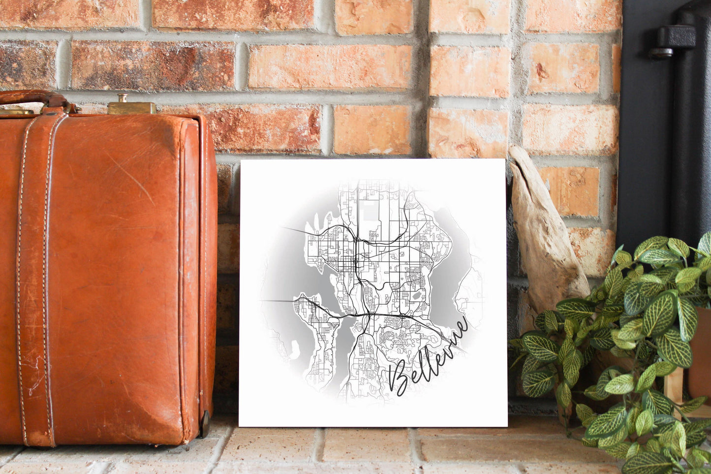 Minimalistic B&W Washington Bellevue Circle Map | Wood Sign | Eaches | Min 2