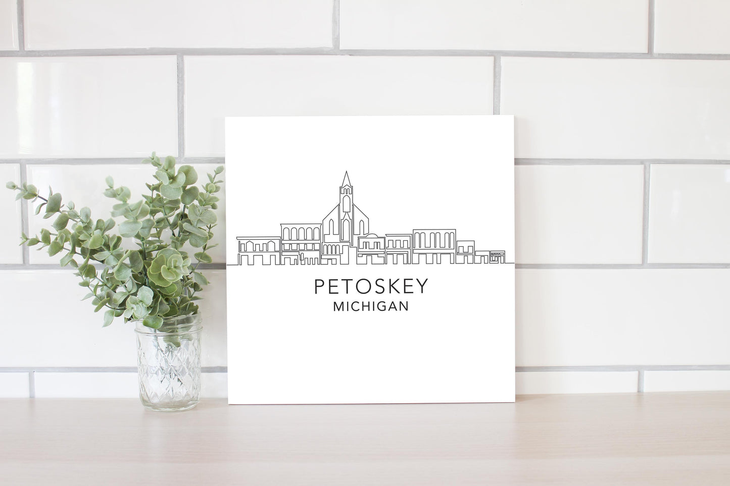 Minimalistic B&W Michigan Petoskey Skyline | Wood Sign | Eaches | Min 2