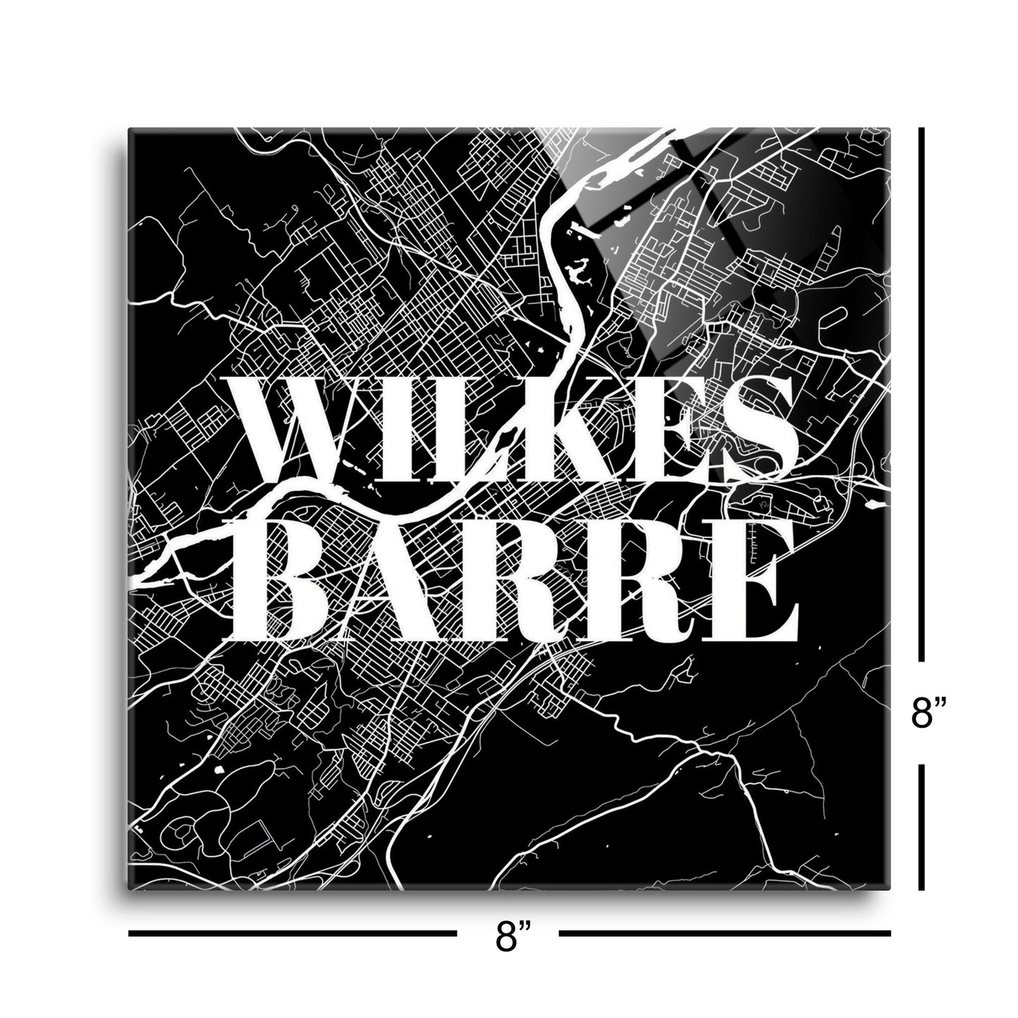 Minimalistic B&W Pennsylvania Wilkes Barre Map | Hi-Def Glass Art | Eaches | Min 2