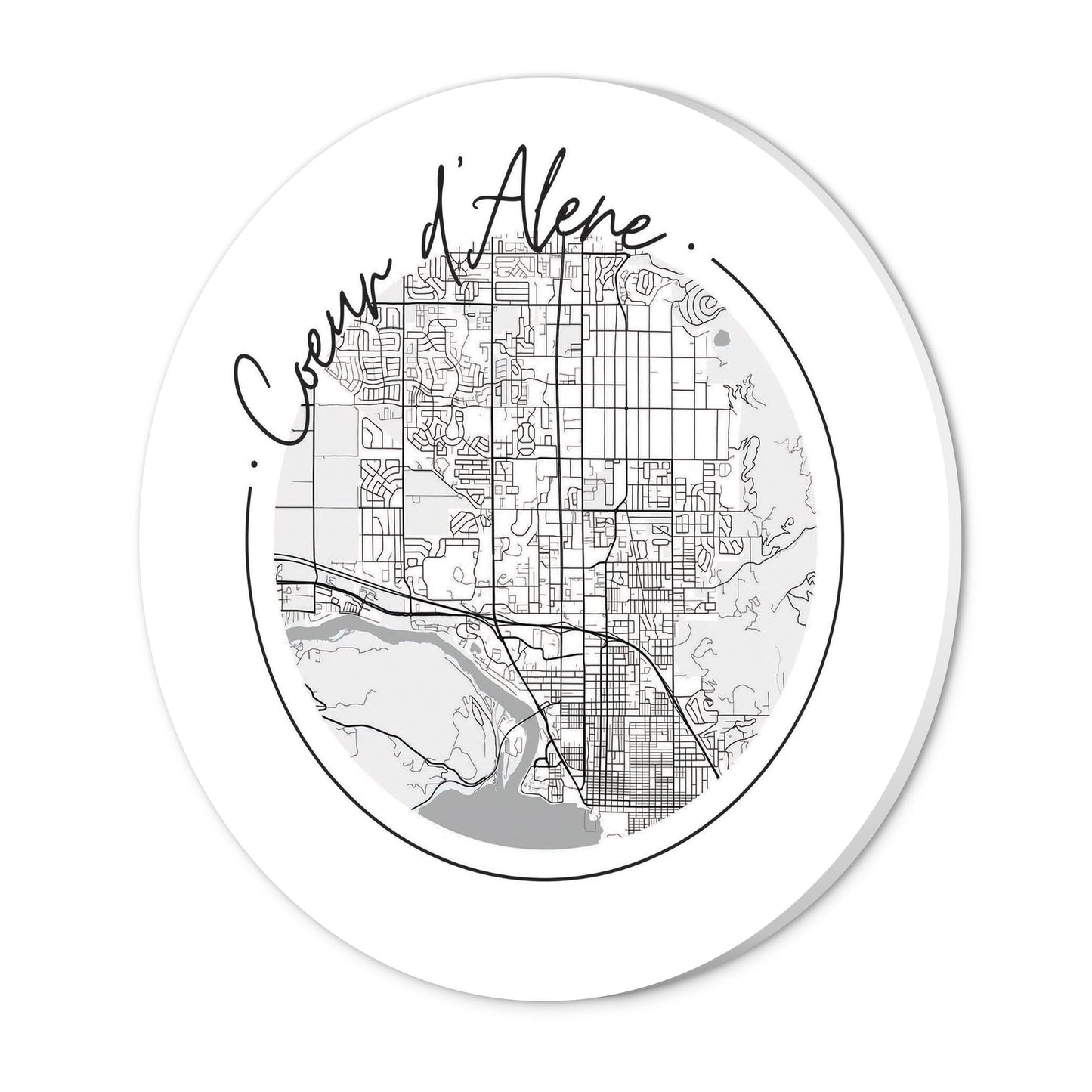 Minimalist B&W Idaho Coeur Dalene Circle Map| Wood Sign | Eaches | Min 1