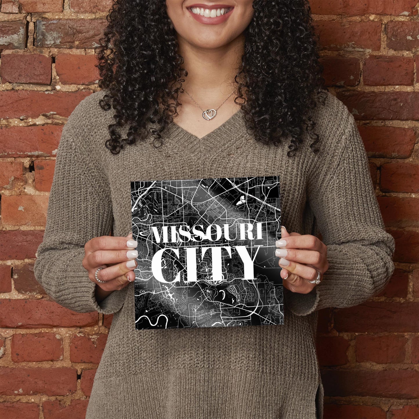 Minimalistic B&W Texas Missouri City Map | Hi-Def Glass Art | Eaches | Min 2