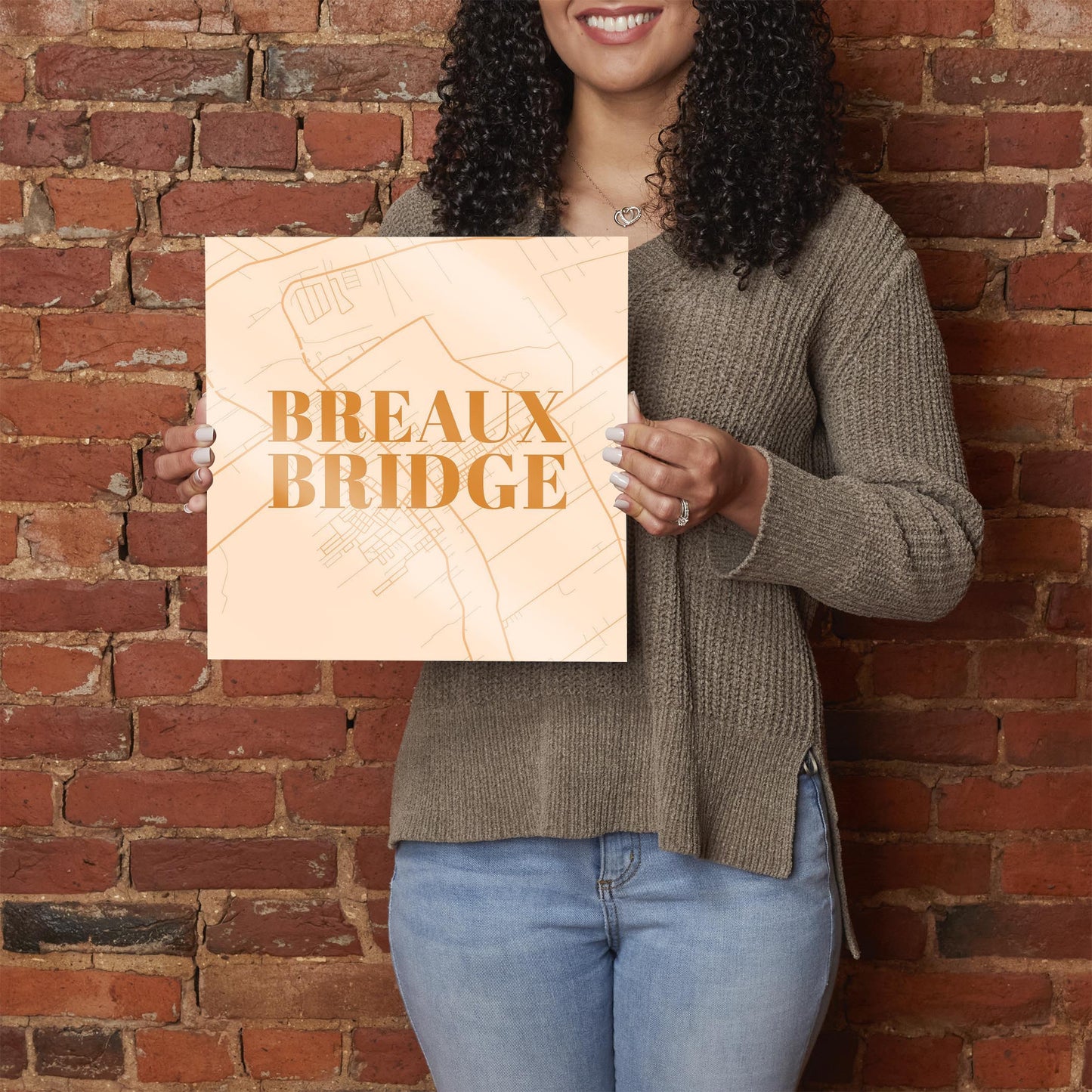 Modern Minimalist Louisiana Breaux Bridge Map | Hi-Def Glass Art | Eaches | Min 1