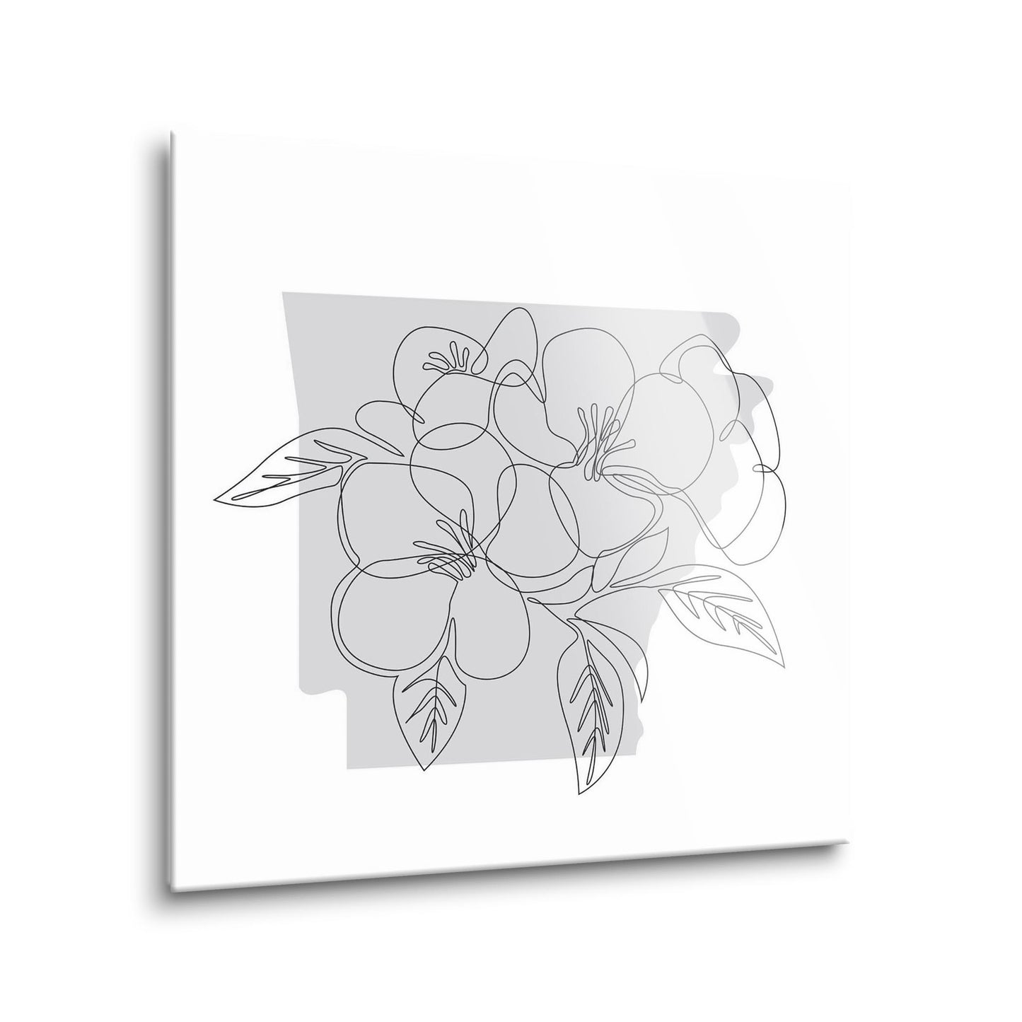 B&W Minimalist Arkansas Single Line Apple Blossoms | Hi-Def Glass Art | Eaches | Min 1