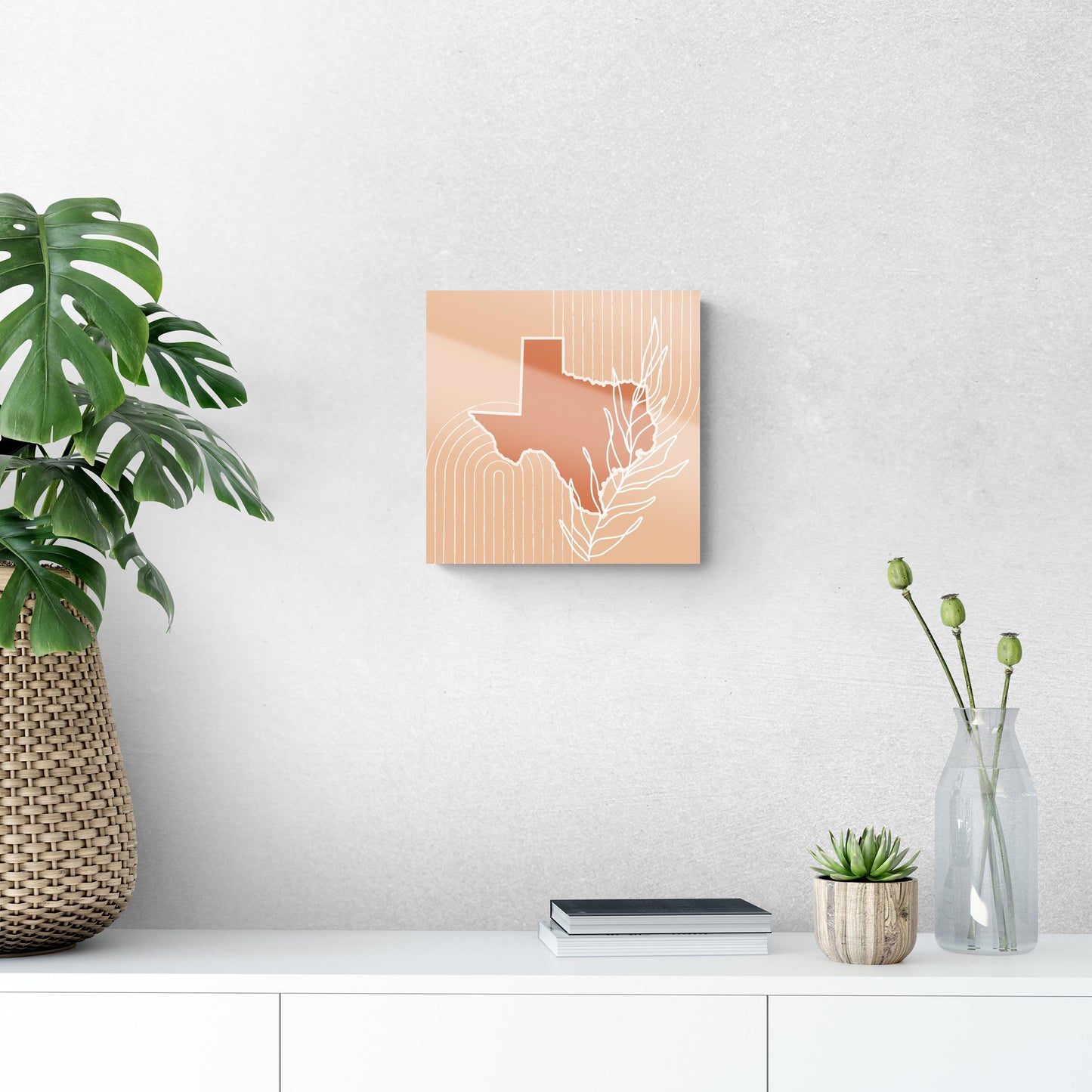 Modern Minimalist Texas State Shape With Leaf | Hi-Def Glass Art | Eaches | Min 1