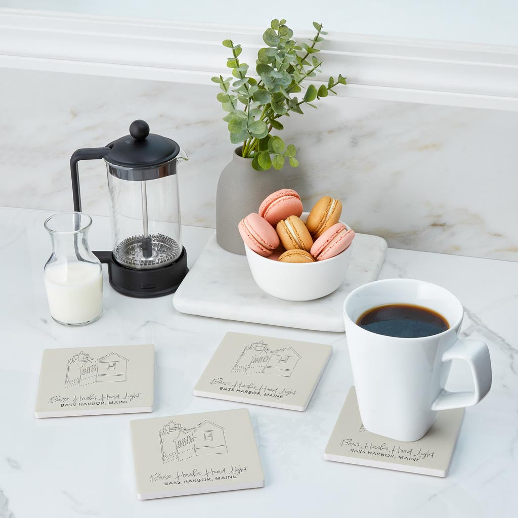 Bass Harbor Head Light Muted Coastal| Absorbent Coasters | Set of 4 | Min 2