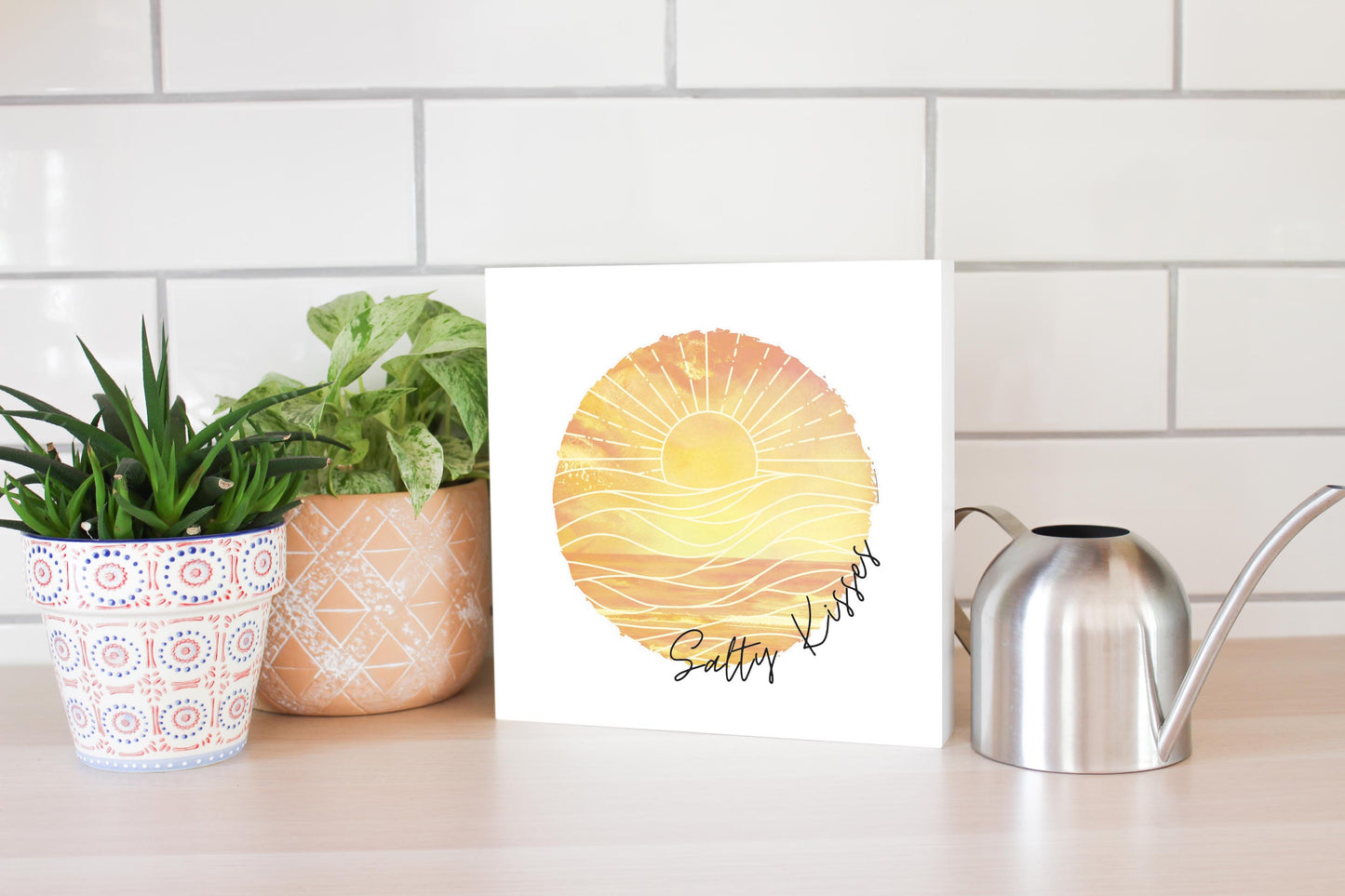 Salty Kisses Orange Art | Wood Block | Eaches | Min 2