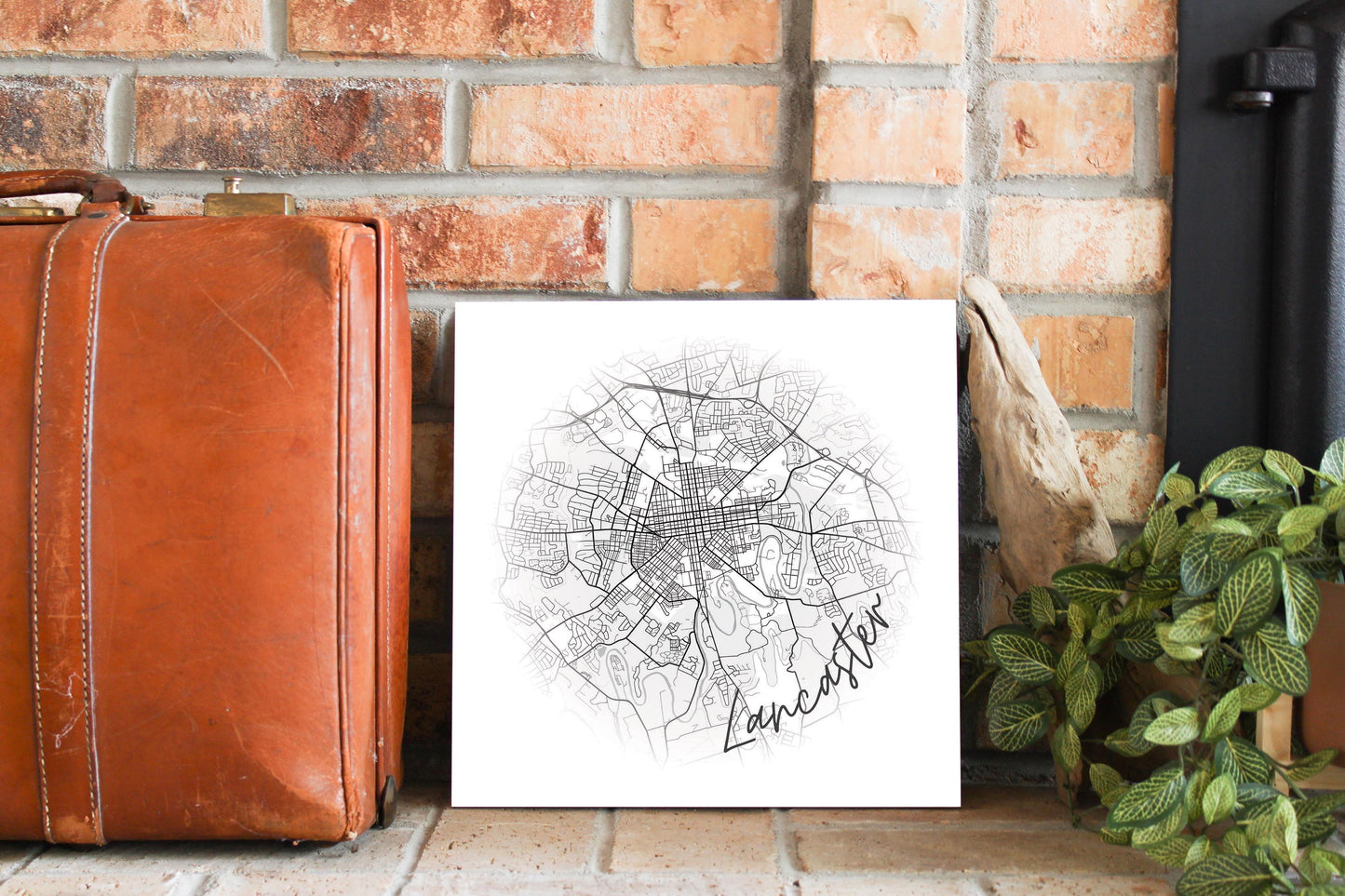 Minimalistic B&W Pennsylvania Lancaster Circle Map | Wood Sign | Eaches | Min 2
