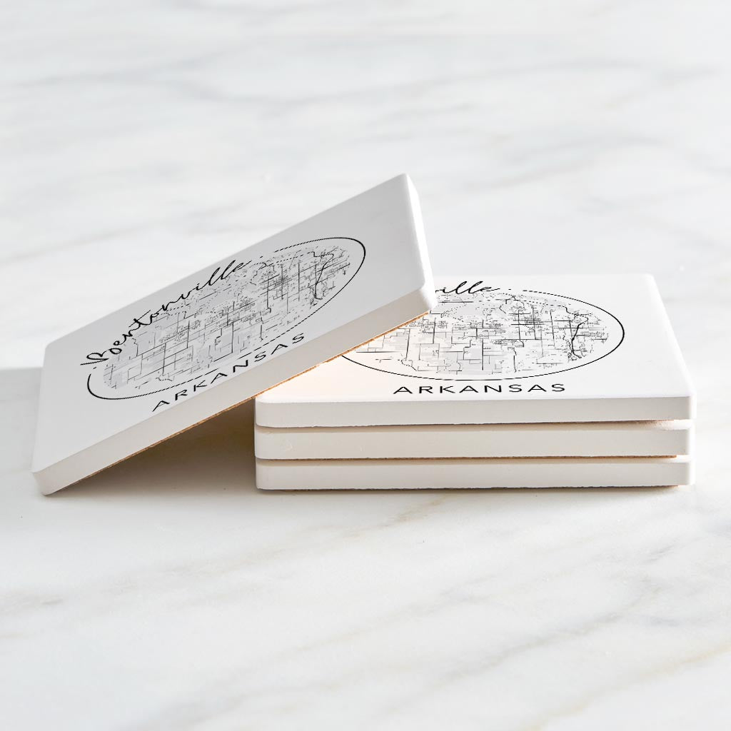 Minimalist B&W Arkansas Bentonville Circle Map State | Absorbent Coasters | Set of 4 | Min 2