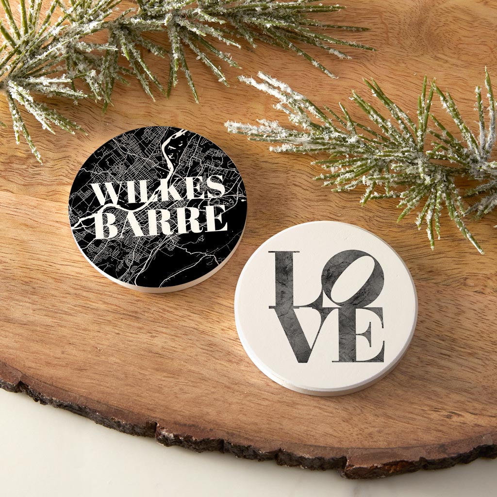 Minimalistic B&W Pennsylvania Wilkes Barre Map Love| Absorbent Car Coasters | Set of 2 | Min 4