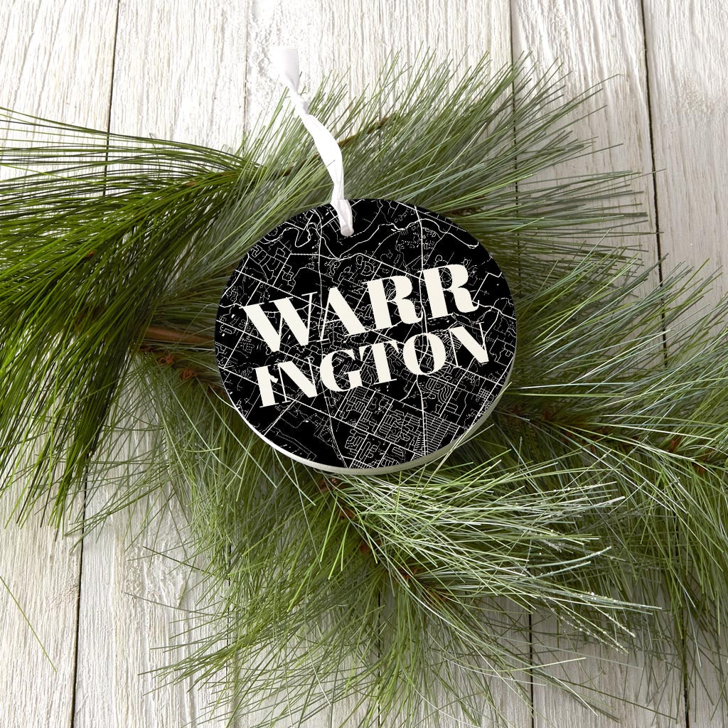 Minimalistic B&W Pennsylvania Warrington Map| Wood Ornament | Eaches | Min 6