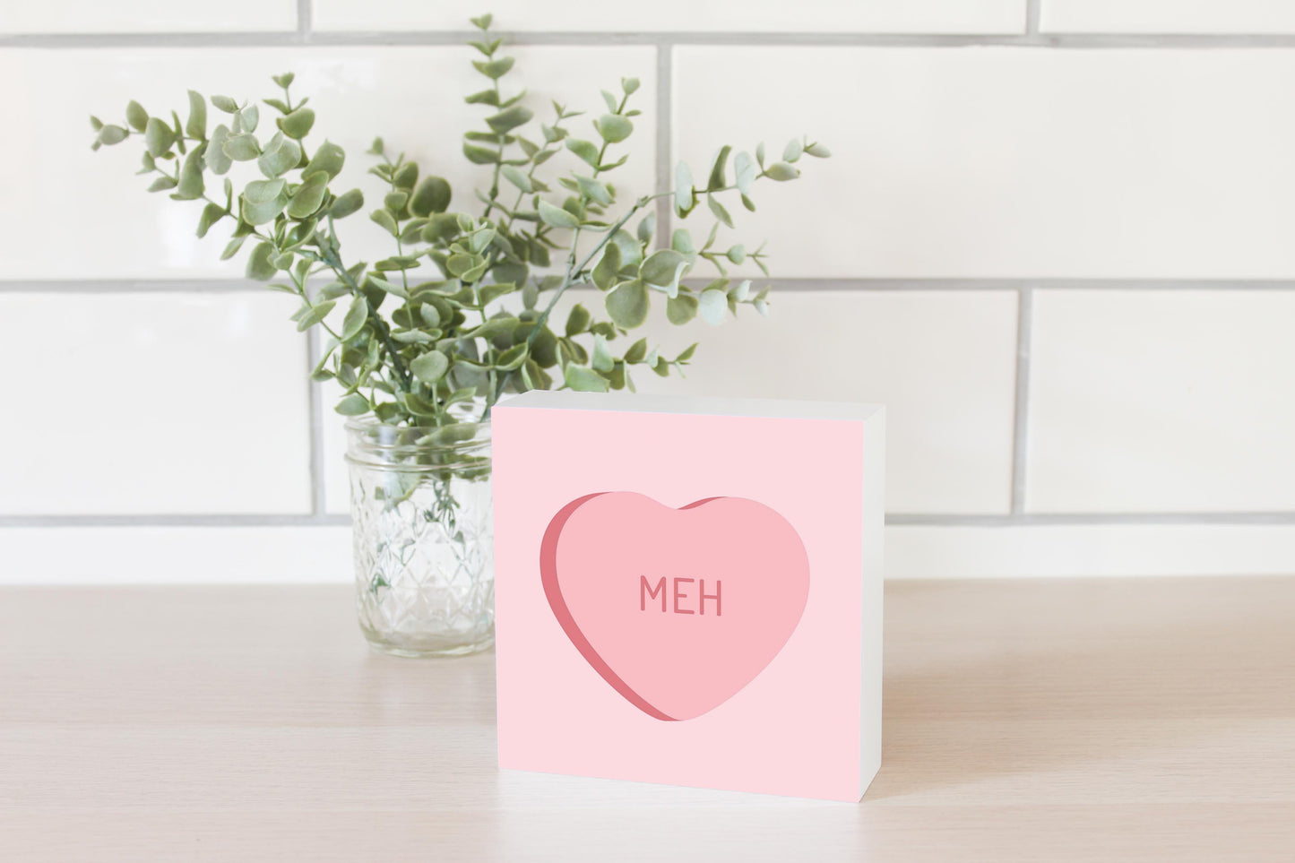 Funny Message Hearts Meh | Wood Block | Eaches | Min 4