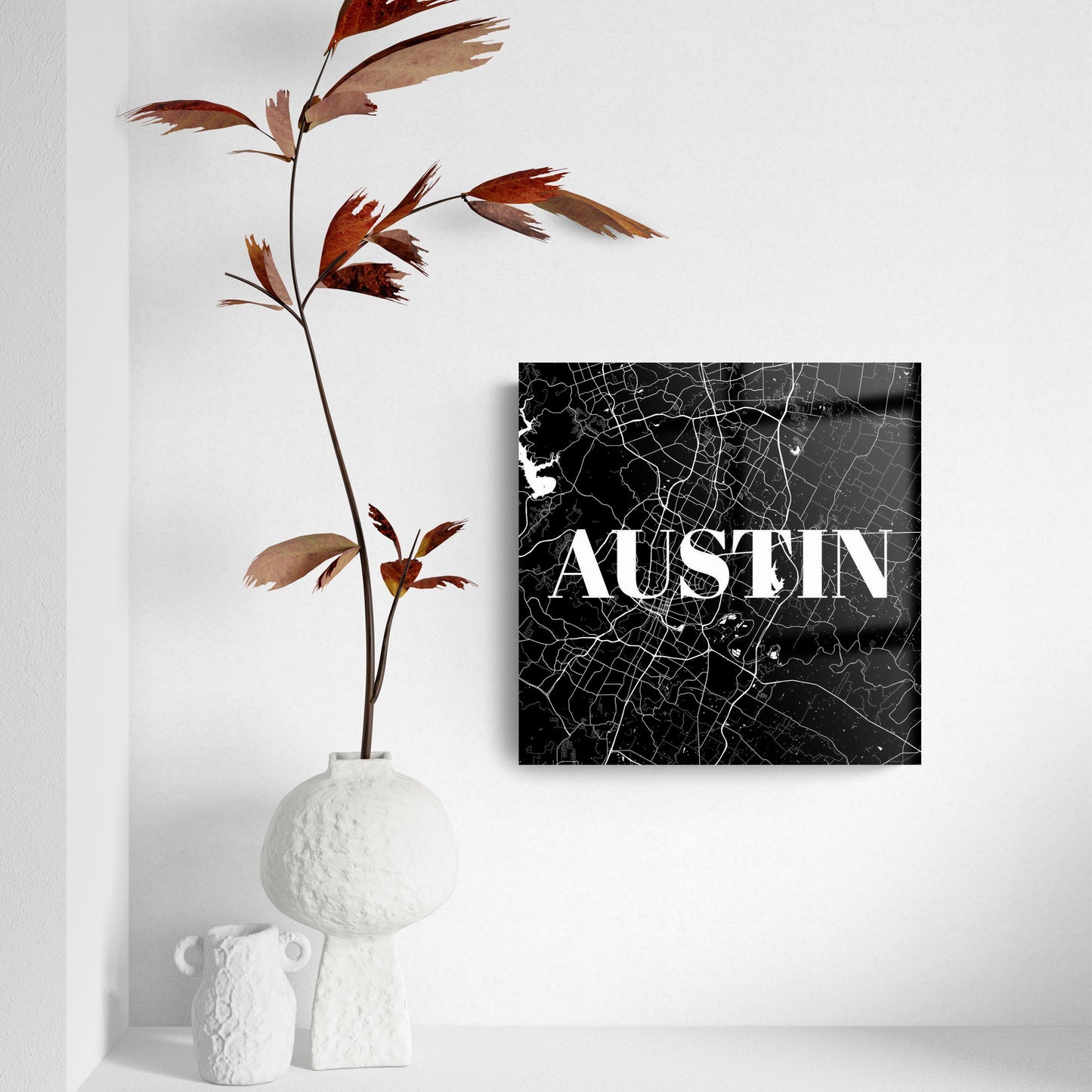 Minimalistic B&W Texas Austin Map | Hi-Def Glass Art | Eaches | Min 2