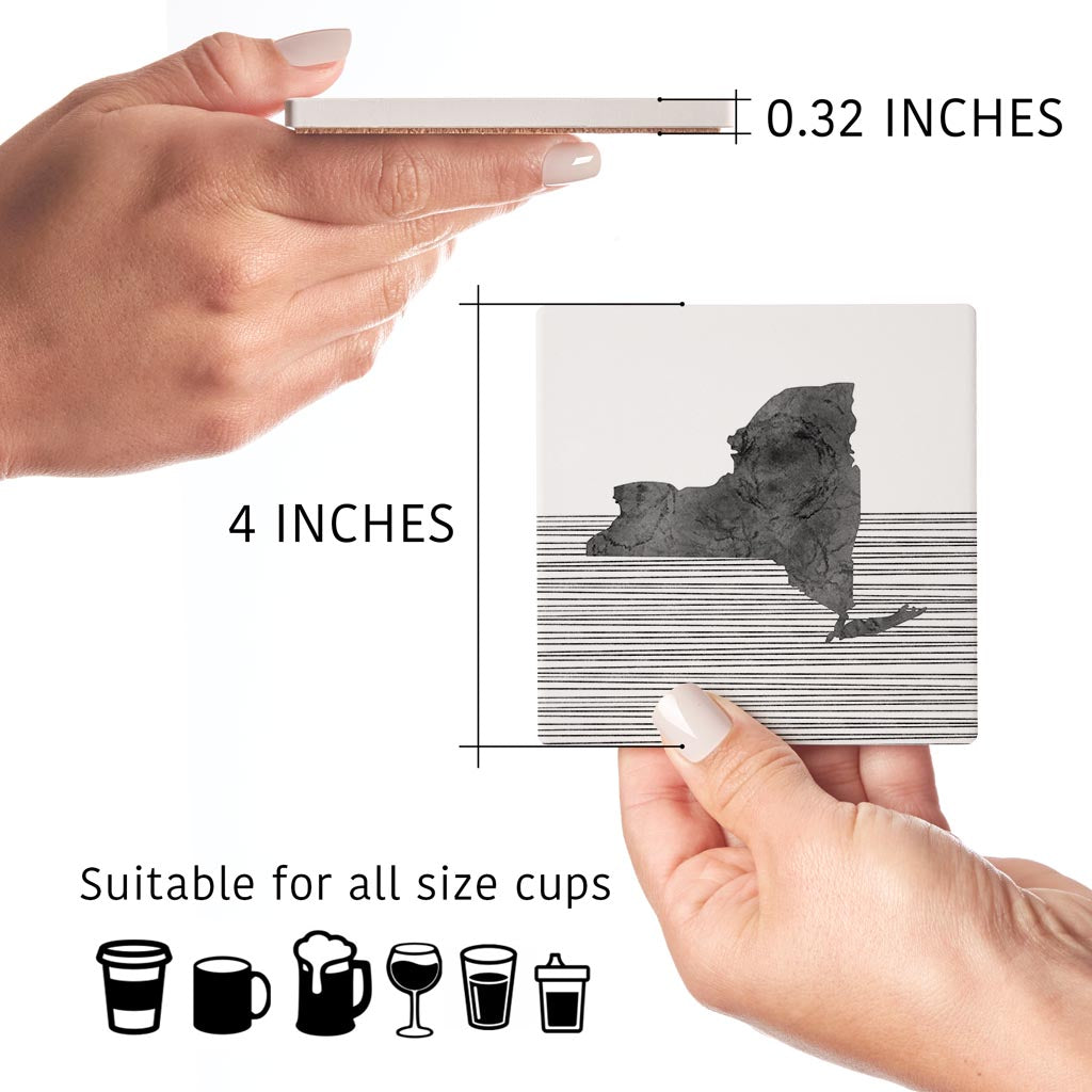 Minimalistic B&W New York Shape Straight Lines | Absorbent Coasters | Set of 4 | Min 2