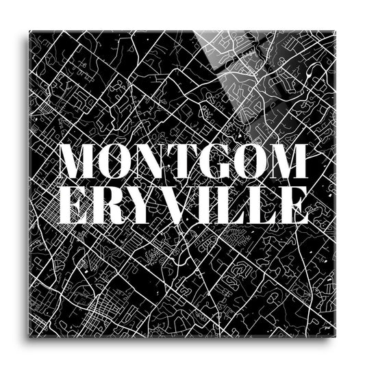 Minimalistic B&W Pennsylvania Montgomeryville Map | Hi-Def Glass Art | Eaches | Min 1