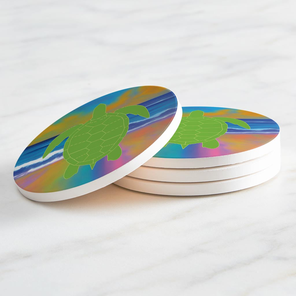 Florida Green Sea Turtle Icon| Absorbent Coasters | Set of 4 | Min 2