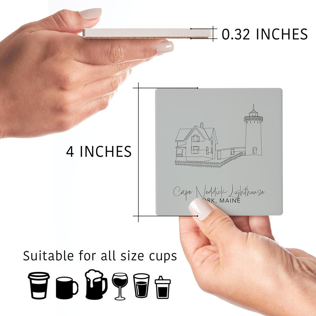 Cape Neddick Lighthouse Muted Coastal| Absorbent Coasters | Set of 4 | Min 2