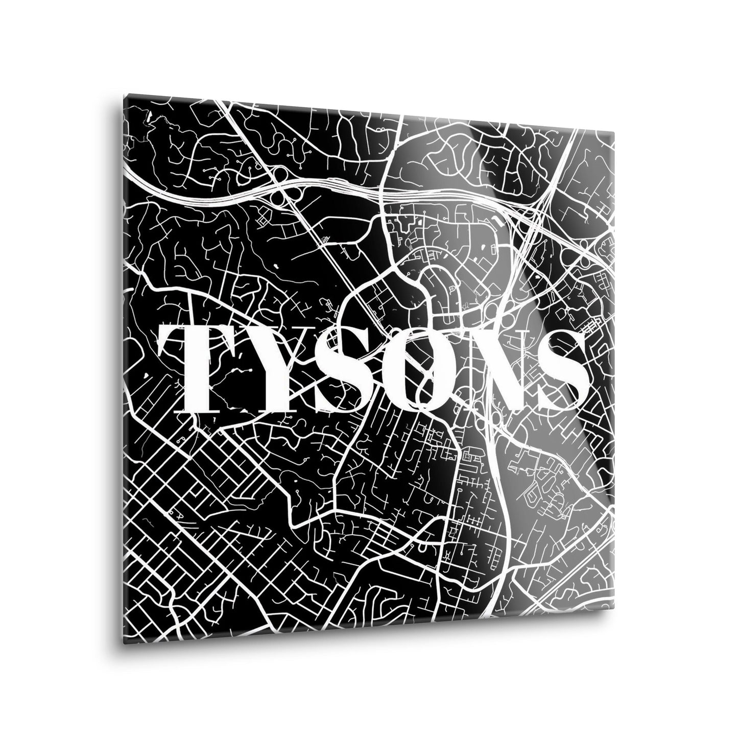 Minimalistic B&W Virginia Tysons Map | Hi-Def Glass Art | Eaches | Min 2