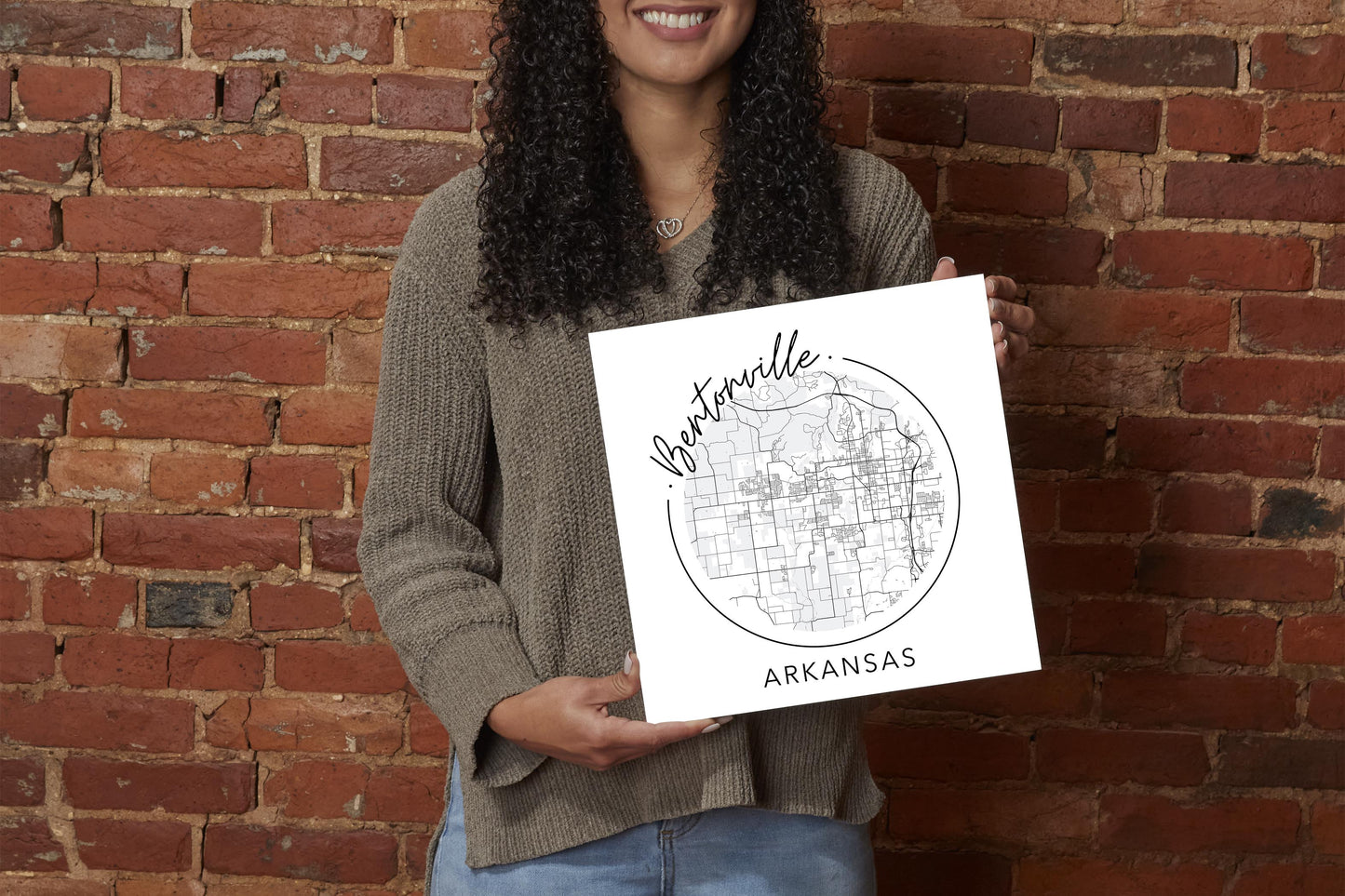 Minimalist B&W Arkansas Bentonville Circle Map State | Wood Sign | Eaches | Min 2