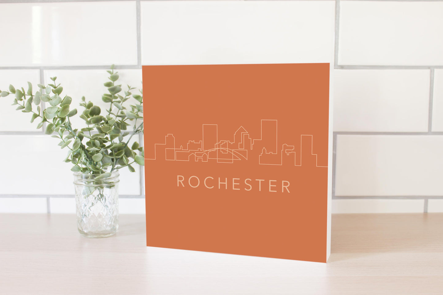 Modern Minimalistic New York Rochester Skyline | Wood Block | Eaches | Min 2