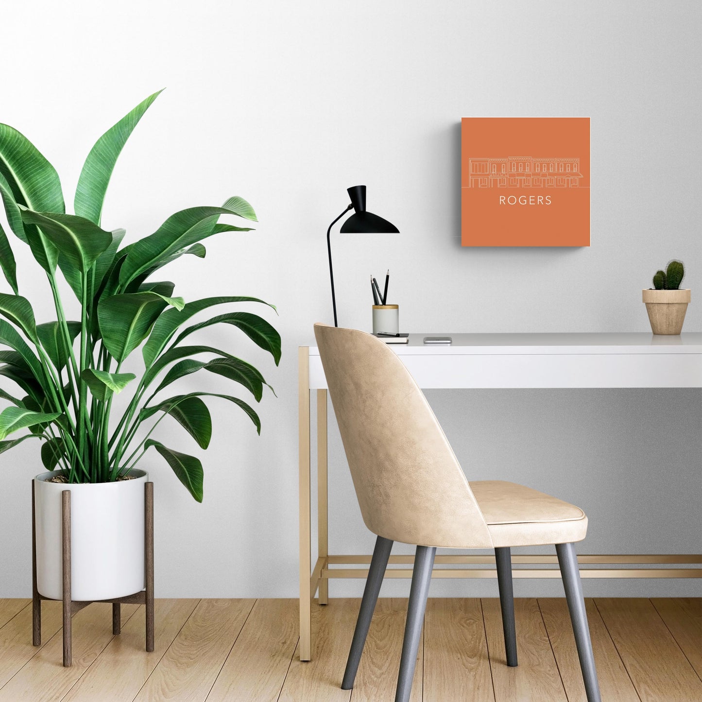 Modern Minimalist Arkansas Rogers Skyline | Wood Sign | Eaches | Min 2