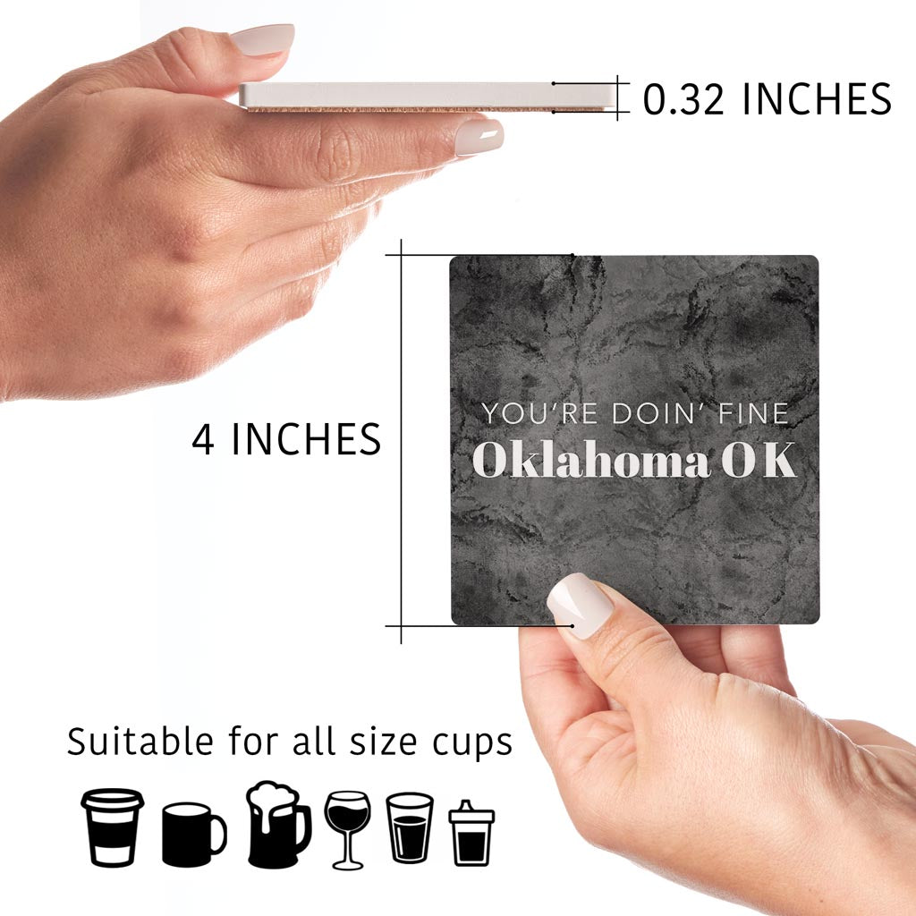 Modern Oklahoma Ok Saying | Absorbent Coasters | Set of 4 | Min 2