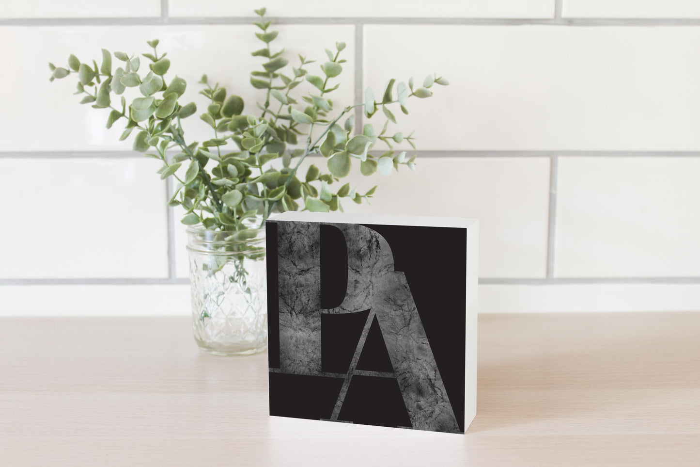Minimalistic B&W Pennsylvania Black Initials | Wood Block | Eaches | Min 4