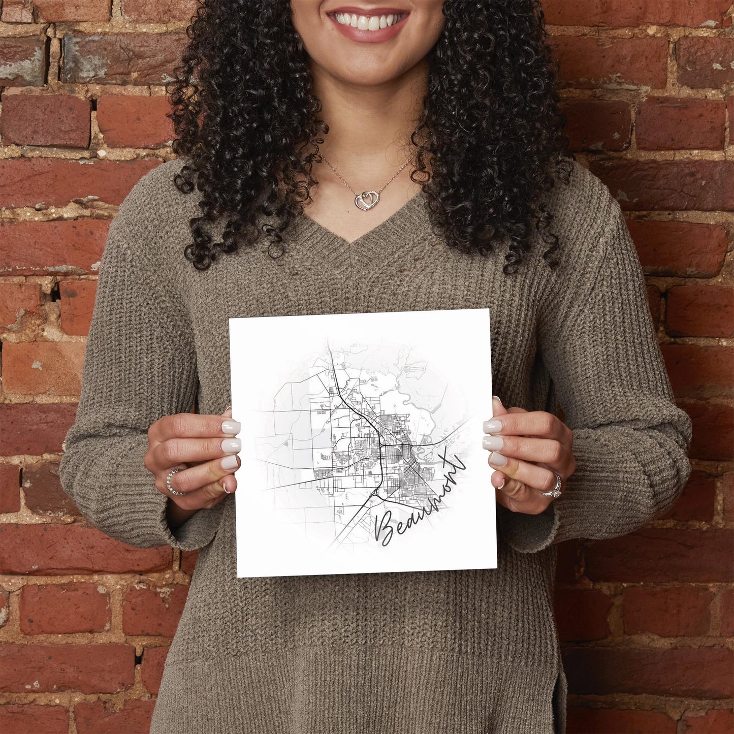 Minimalistic B&W Texas Beaumont Circle Map | Hi-Def Glass Art | Eaches | Min 2