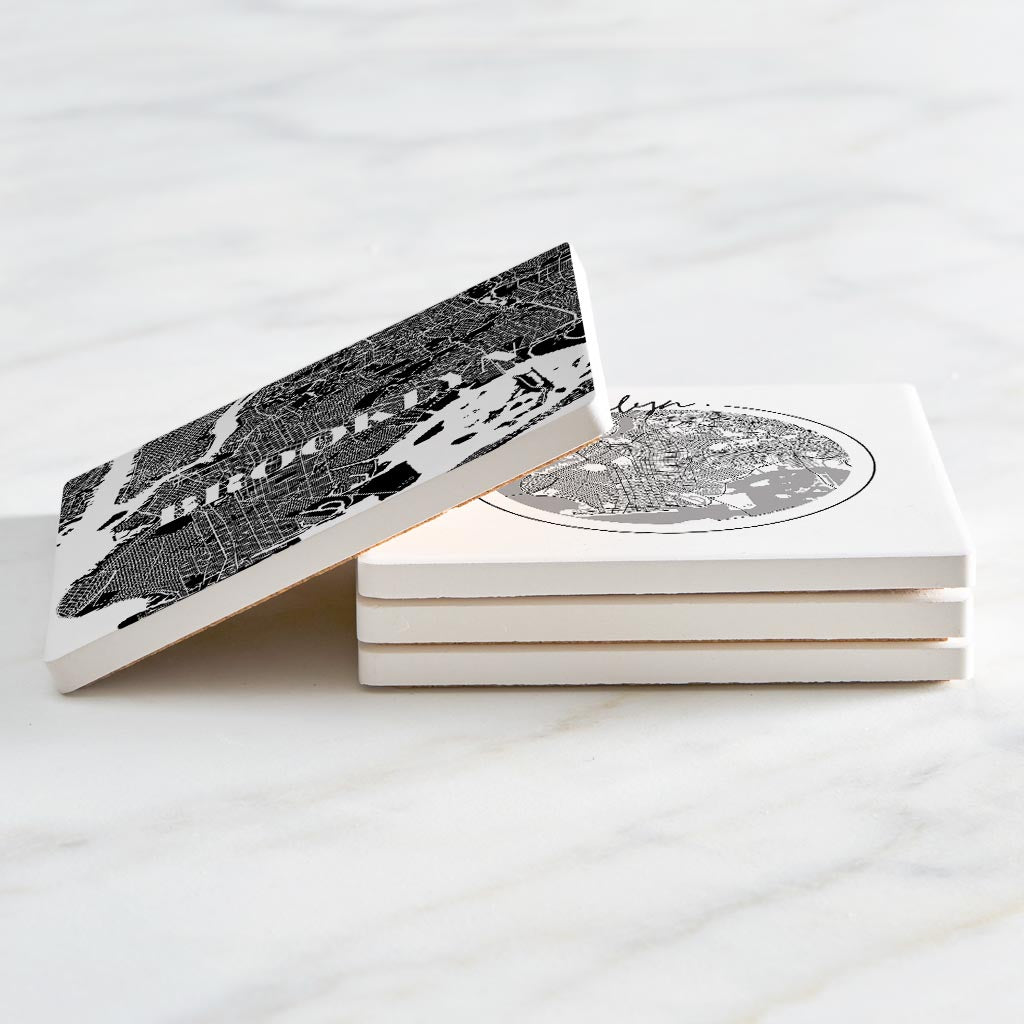 Minimalistic B&W New York Brooklyn Maps | Absorbent Coasters | Set of 4 | Min 2