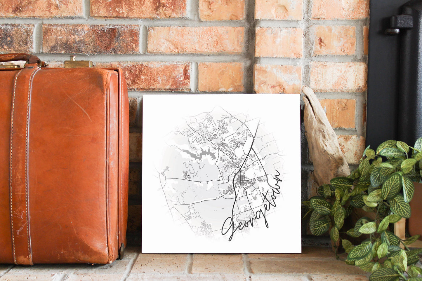 Minimalistic B&W Texas Georgetown Circle Map | Wood Sign | Eaches | Min 2