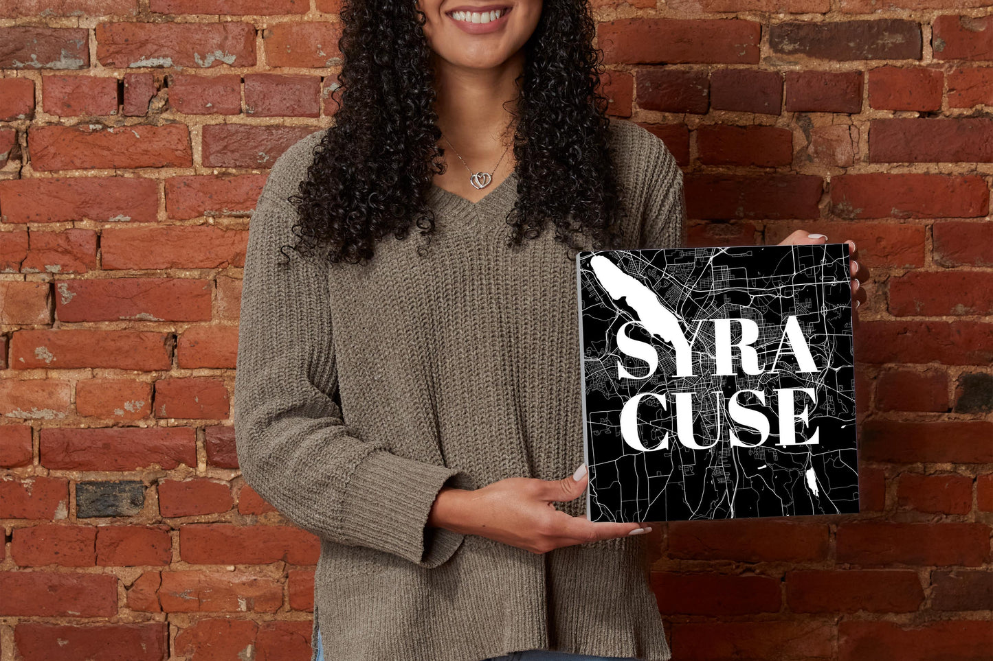 Minimalistic B&W New York Syracuse Map | Wood Block | Eaches | Min 2