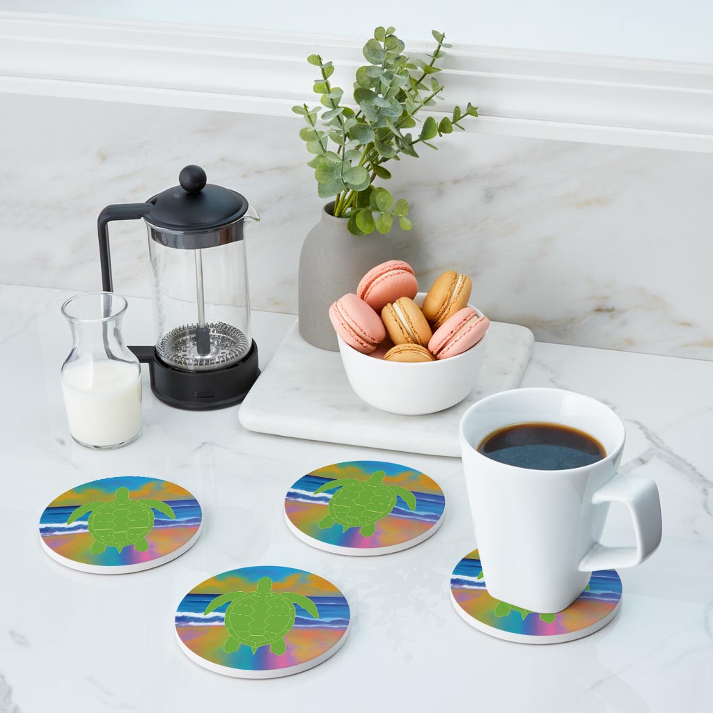 Florida Green Sea Turtle Icon| Absorbent Coasters | Set of 4 | Min 2