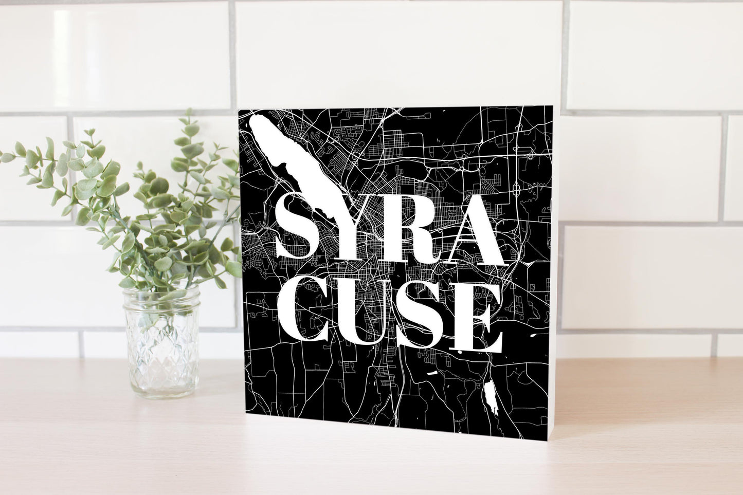 Minimalistic B&W New York Syracuse Map | Wood Block | Eaches | Min 2