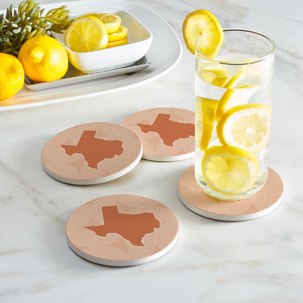Modern Minimalist Texas State Shape With Pattern | Absorbent Coasters | Set of 4 | Min 2