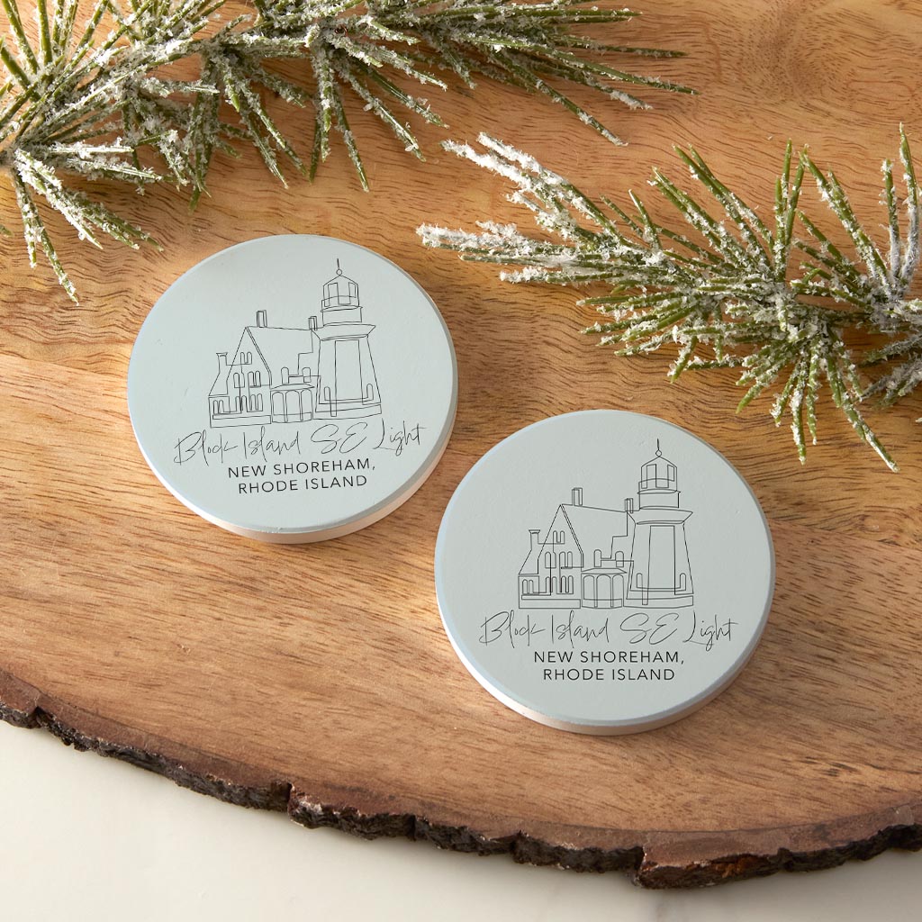 Block Island Se Light Muted Coastal| Absorbent Car Coasters | Set of 2 | Min 4