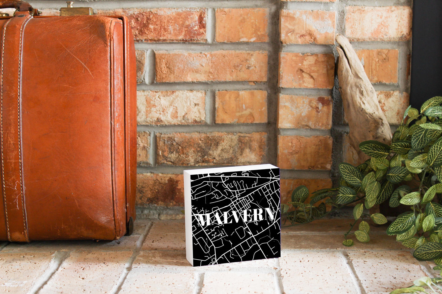 Minimalistic B&W Pennsylvania Malvern Map | Wood Block | Eaches | Min 4