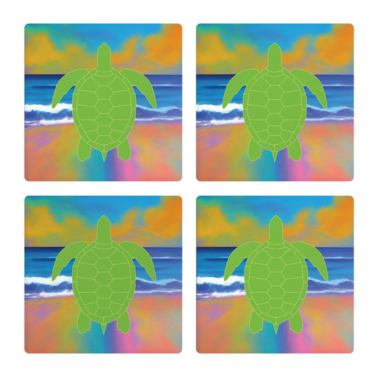 Florida Green Sea Turtle Icon | Absorbent Coasters | Set of 4 | Min 2