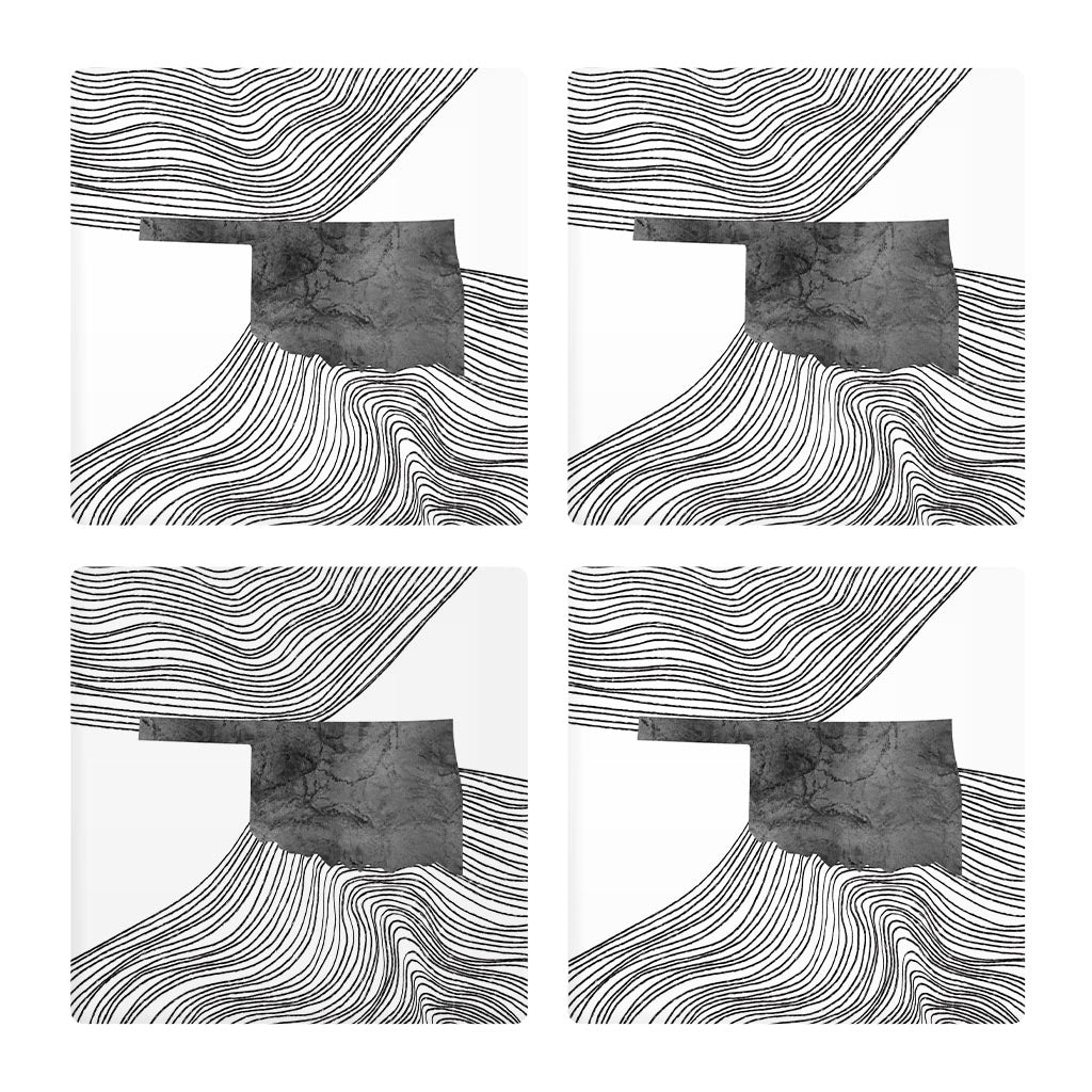 Modern Oklahoma State Shape With Fluid Lines | Absorbent Coasters | Set of 4 | Min 2