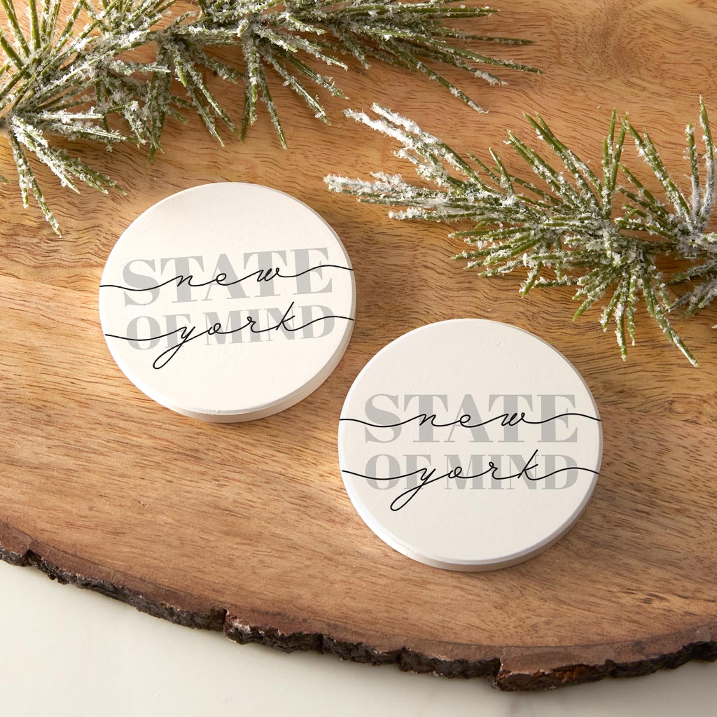 Minimalistic B&W New York Quip Ny State Of Mind | Absorbent Car Coasters | Set of 2 | Min 4
