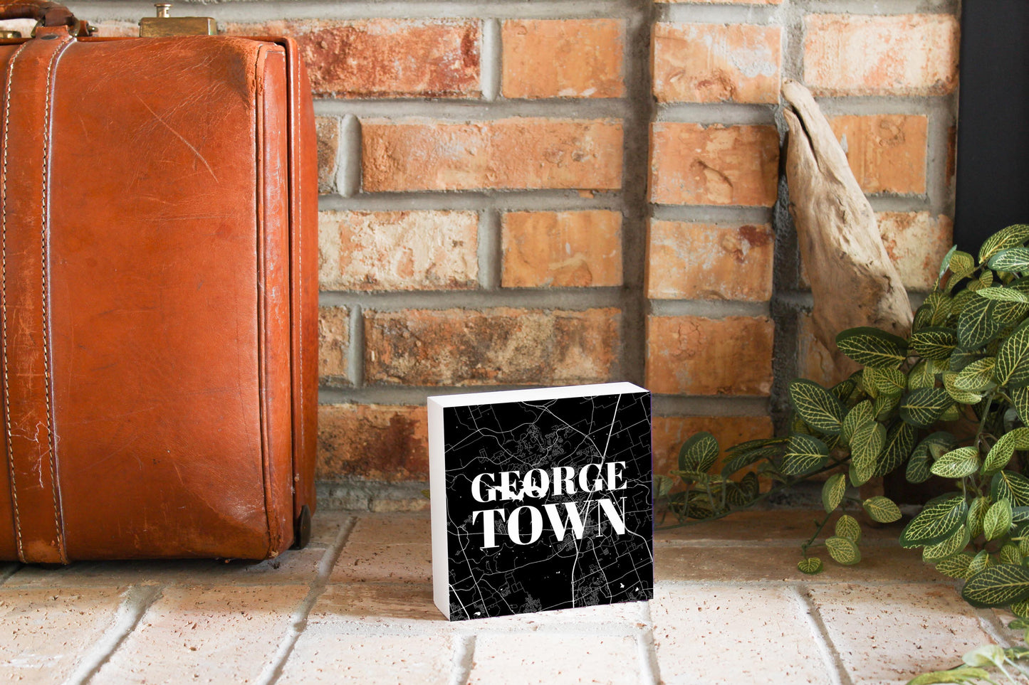 Minimalistic B&W Texas Georgetown Map | Wood Block | Eaches | Min 4